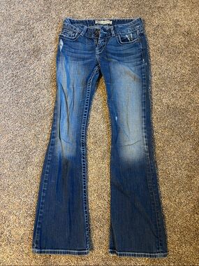 BKE Women’s Dark Blue Bootcut Jeans with Faded Whiskering